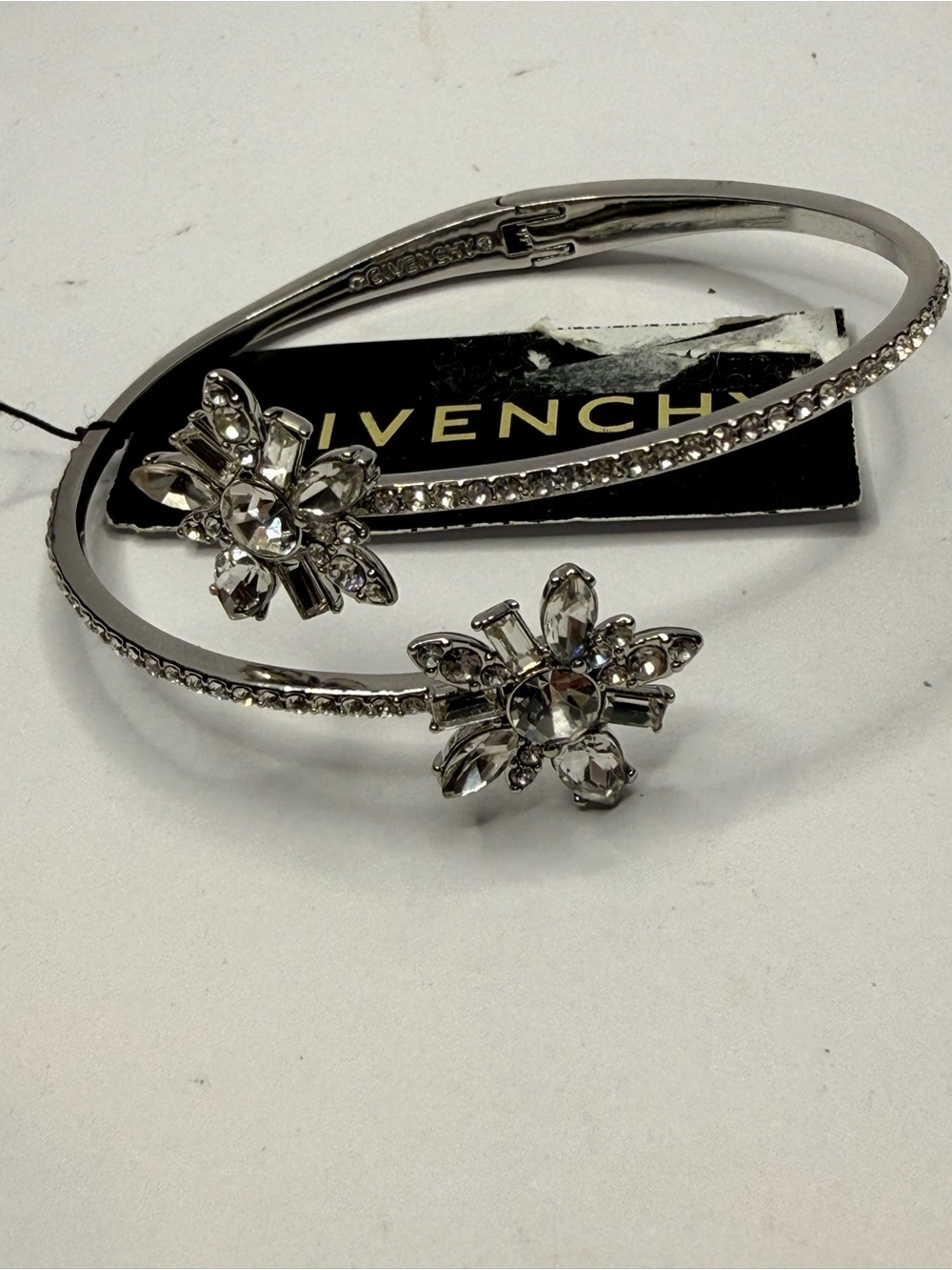Givenchy Flower Hinged Bangle with Crystal Accents